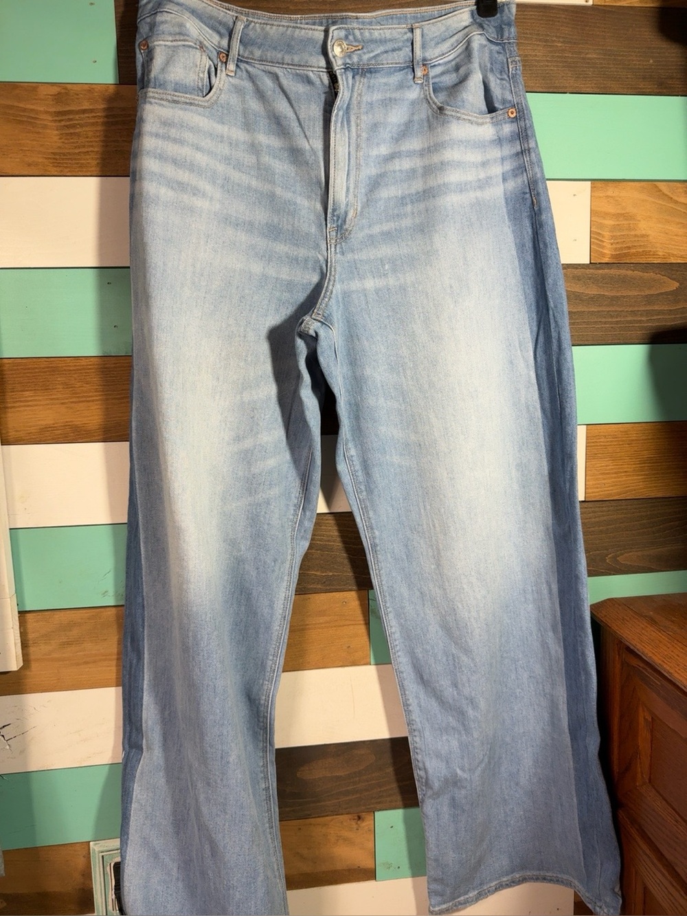Super High Rise Baggy Wide Leg Jeans Women’s 14 Regular Light Wash